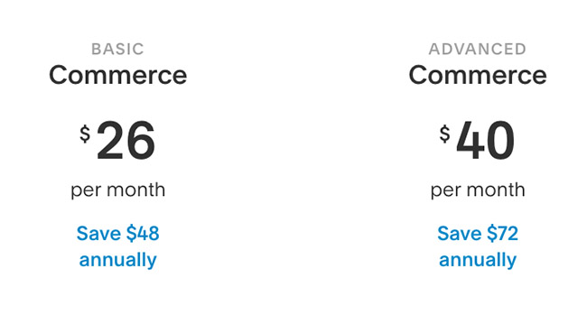 squarespace fijación de precios al comercio básico y al comercio avanzado