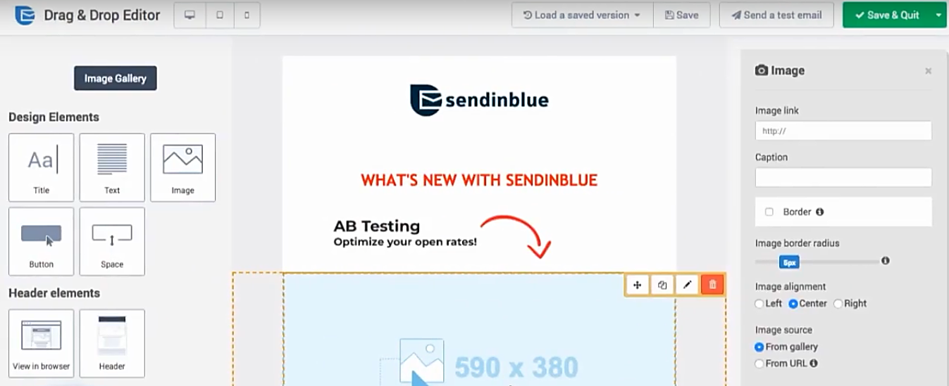 sendinblue éditeur de glisser-déposer